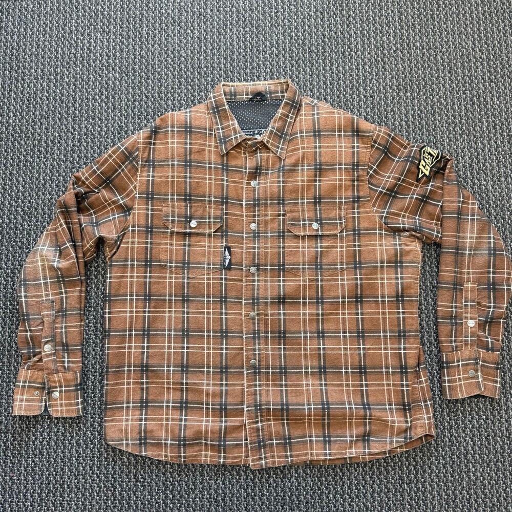 Street & Steel Protective Motorcycle Riding Flannel Shirt Brown Plaid Mens 3XL